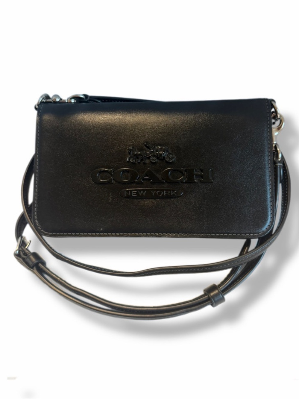 Coach Toni Black Leather Crossbody Bag Black Logo Silver Hardware